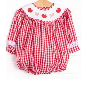 Baby Girl Stitchy Fish Red Gingham Bows/Hearts Smocked Bubble Size 3-6 Months